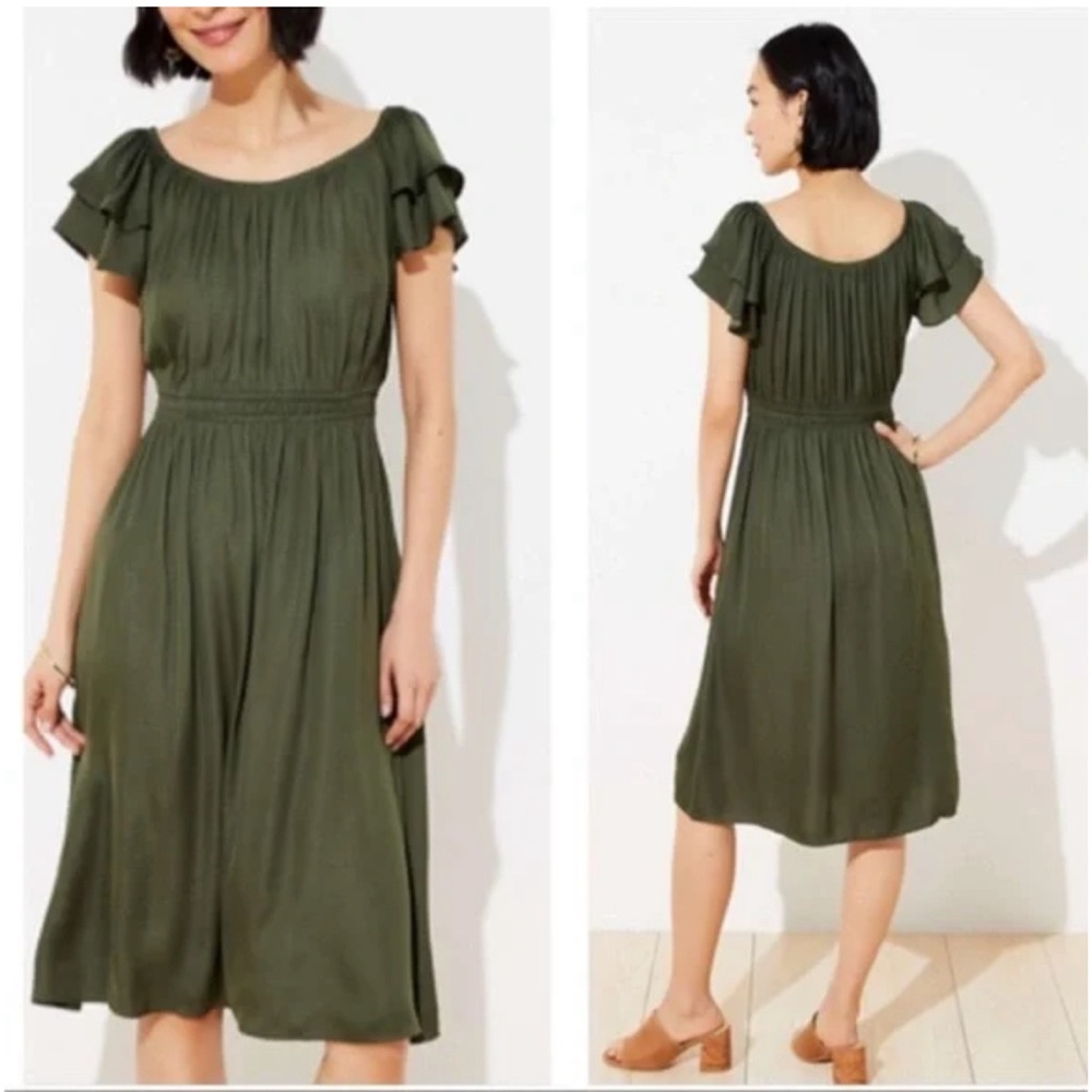 LOFT Olive Green Midi Dress